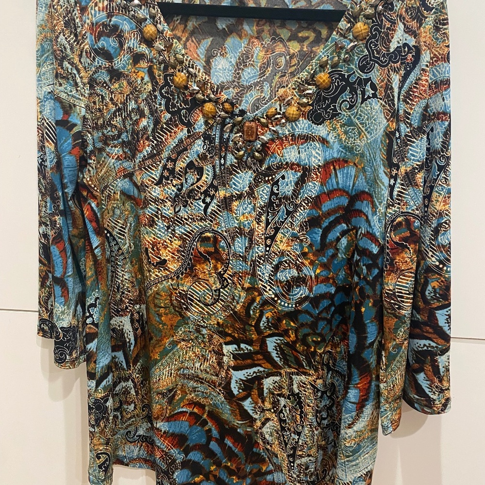 Multi-color Tunic Top with Beading, Petite XL